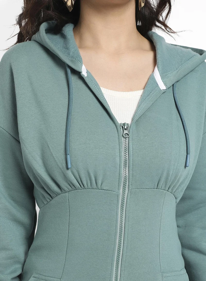 Pinacolada  Women's Teal Green Hooded Bodycon Dress With Insert Pockets for Women | Best Price UAE