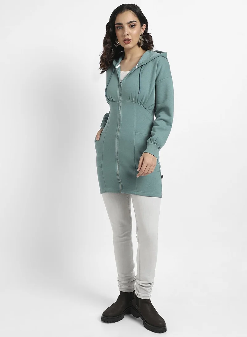 Pinacolada  Women's Teal Green Hooded Bodycon Dress With Insert Pockets for Women | Best Price UAE