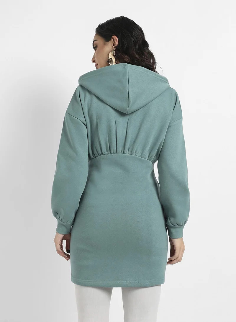 Pinacolada  Women's Teal Green Hooded Bodycon Dress With Insert Pockets for Women | Best Price UAE