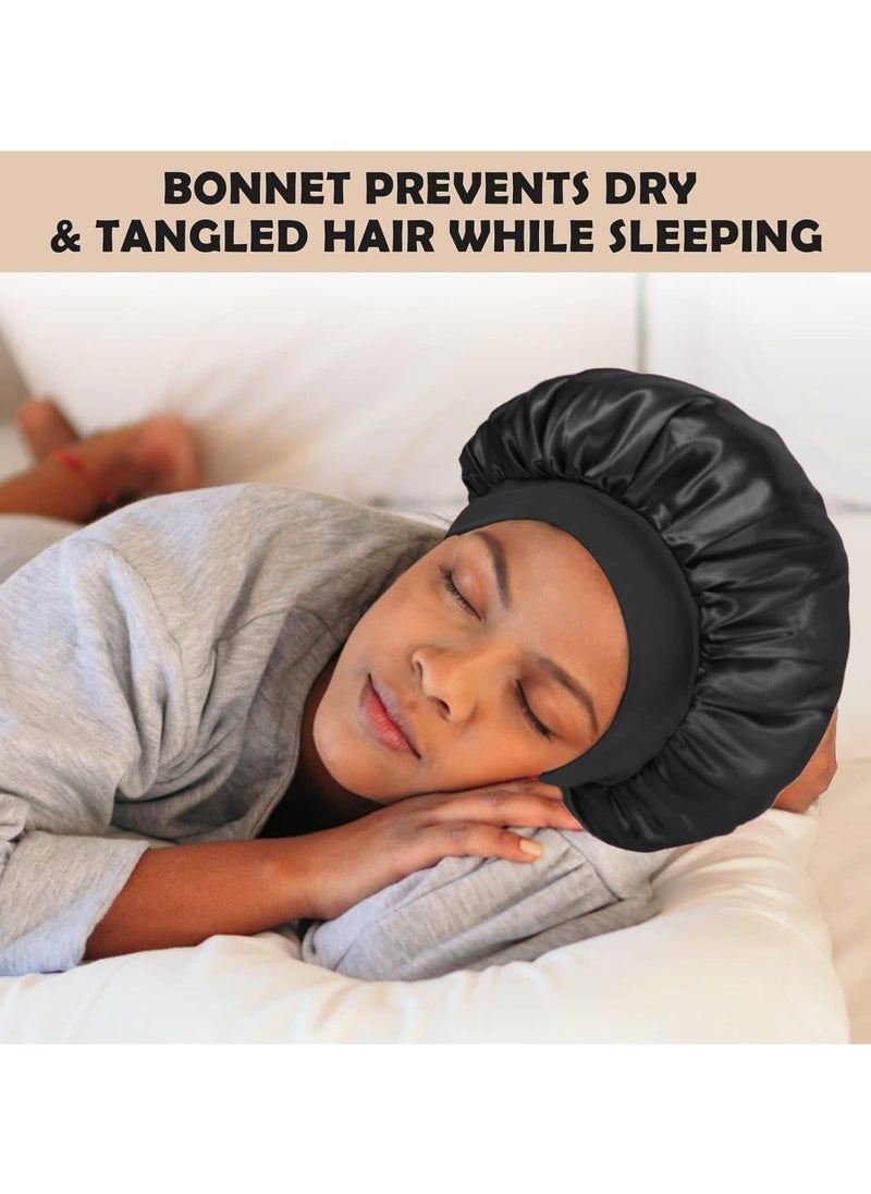 Generic 2Pcs Silk Bonnet for Sleeping, Satin Hair Bonnets, Soft Elastic Band Silk Sleep Cap, Hair Wrap for Women(Black)  - Image 3