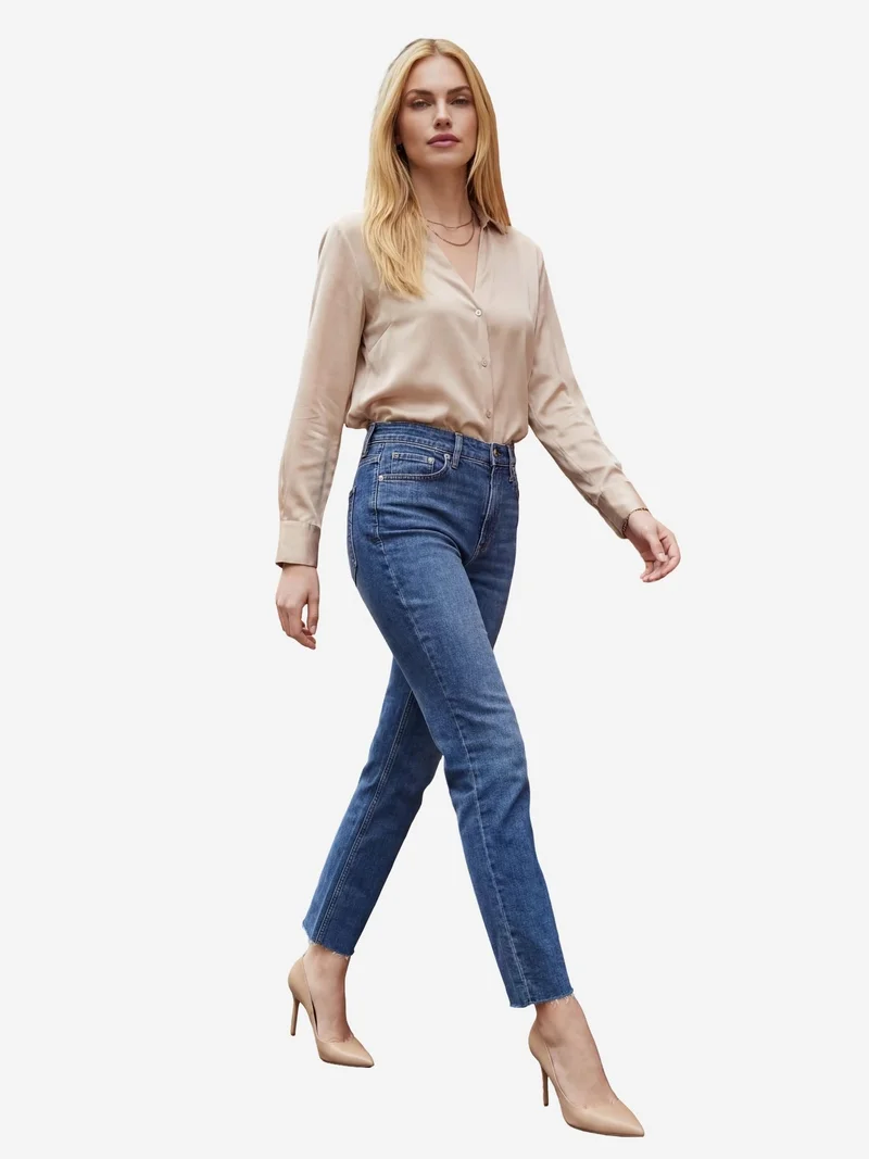 My Fashion Cerulean Blue MY FASHION High Waist Skinny Leg Denim Pants for Women | Best Price UAE
