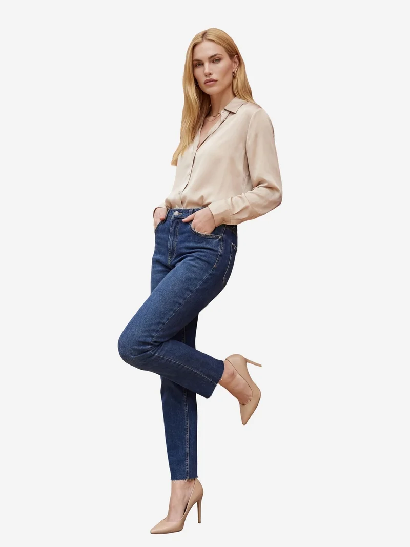 My Fashion Cerulean Blue MY FASHION High Waist Skinny Leg Denim Pants for Women | Best Price UAE