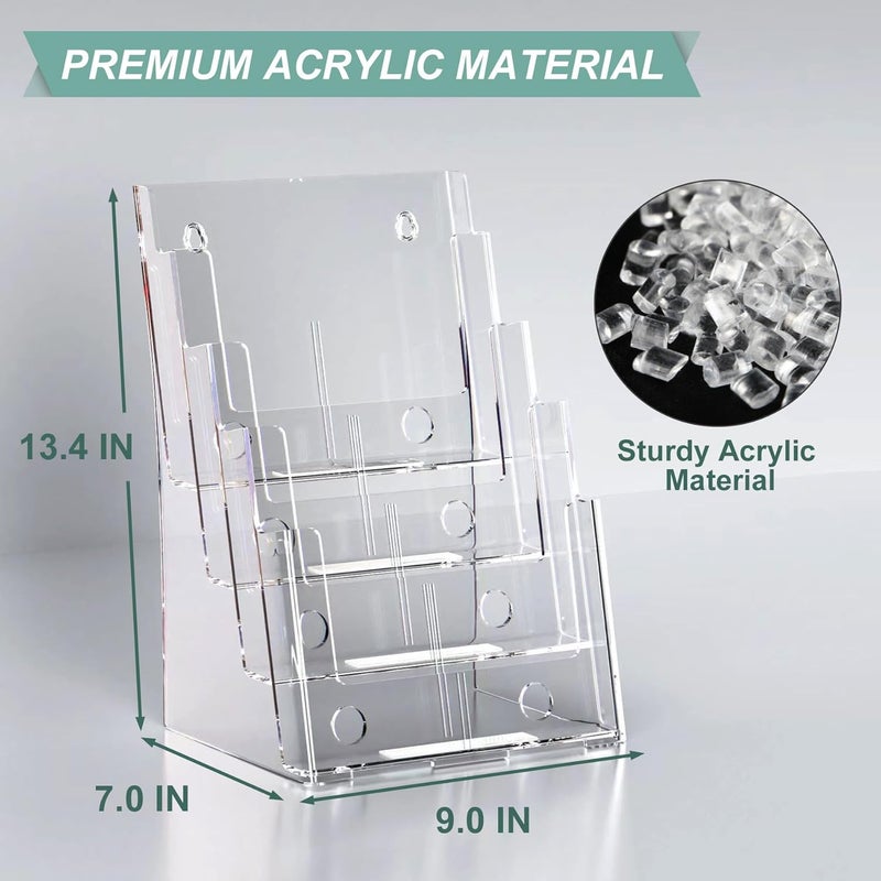 Argvey Acrylic Brochure Holder 8.5 x 11 inches, 4 Tier Clear Brochure Display Stand with Removable Divider for Trifold 4 Inches Wide Pamphlet, Plastic Flyer Holder for Magazine, Literature, Booklet - Image 3