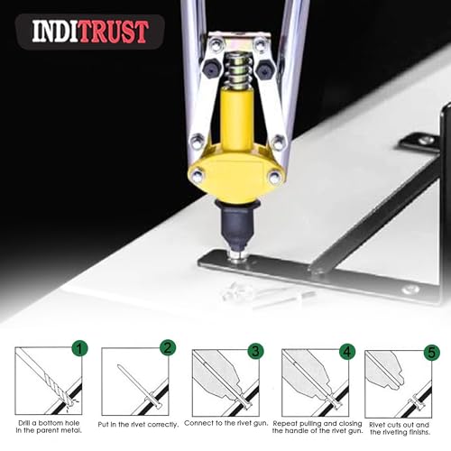 Inditrust Dream 17 Inch (425MM) Hand Riveter Gun, Riveting Tool Fast Hitting Rivet Gun with rivets and GLOVES (with 30 Rivets) - Image 4