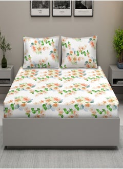 Raymond Raymond Home Queen Fitted Sheet Bedsheet 152 Thread Count Luxirious 100% Cotton Bedding Printed Pre Shrunk Percale Finish Skin Safe Bed Linen and 2 Pillow Case - Yellow & Green (152 * 198 + 30 CM)  - Image 1