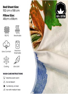 Raymond Raymond Home Queen Fitted Sheet Bedsheet 152 Thread Count Luxirious 100% Cotton Bedding Printed Pre Shrunk Percale Finish Skin Safe Bed Linen and 2 Pillow Case - Yellow & Green (152 * 198 + 30 CM)  - Image 3