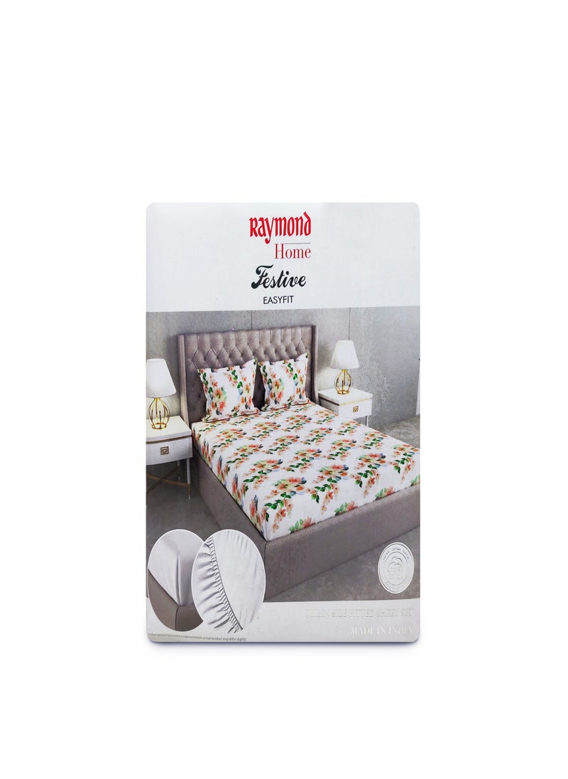 Raymond Raymond Home Queen Fitted Sheet Bedsheet 152 Thread Count Luxirious 100% Cotton Bedding Printed Pre Shrunk Percale Finish Skin Safe Bed Linen and 2 Pillow Case - Yellow & Green (152 * 198 + 30 CM)  - Image 2