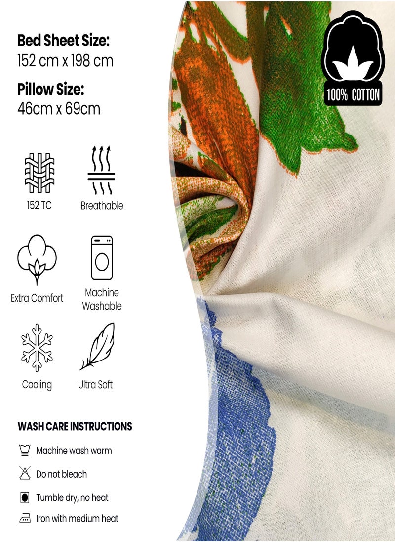 Raymond Raymond Home Queen Fitted Sheet Bedsheet 152 Thread Count Luxirious 100% Cotton Bedding Printed Pre Shrunk Percale Finish Skin Safe Bed Linen and 2 Pillow Case - Yellow & Green (152 * 198 + 30 CM)  - Image 3