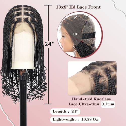 Kalyss 13x8 Hd Lace Front Knotless Braided Wigs with Curly Ends for Women Box Braid Wig with Baby Hair Black Synthetic Hair Braided Wig 24 - Image 5
