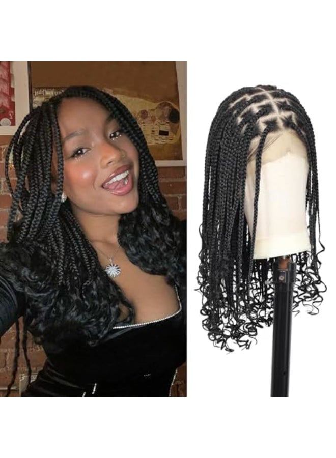Kalyss 13x8 Hd Lace Front Knotless Braided Wigs with Curly Ends for Women Box Braid Wig with Baby Hair Black Synthetic Hair Braided Wig 24 - Image 1