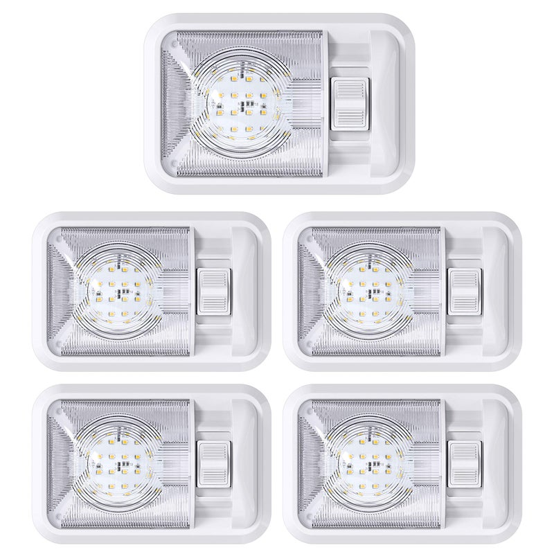 Leisure LED 5 Pack 12V Led RV Ceiling Dome Light RV Interior Lighting for Trailer Camper with Switch Single Dome 300LM Natural White 40004500K 5Pack