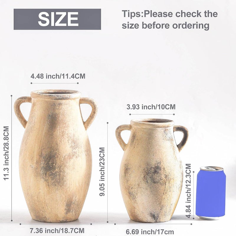 Lyeec Ceramic Vase with Handles, 9.05 inch Tall Terracotta Decorative Pottery Flower Vase for Home Farmhouse Decor, Dining Table, Living Room, Kitchen, Office - Image 3