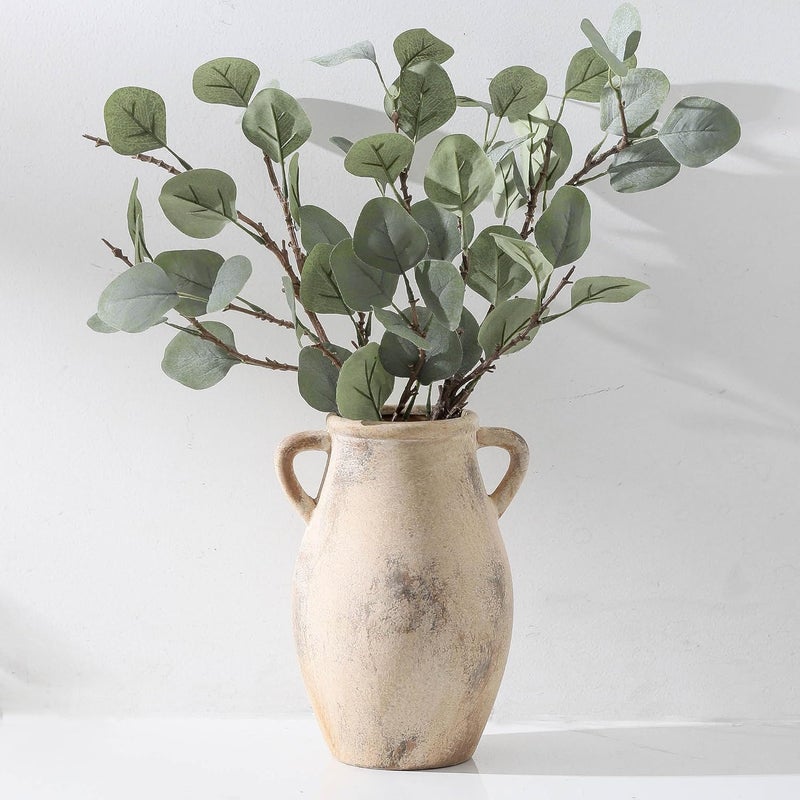 Lyeec Ceramic Vase with Handles, 9.05 inch Tall Terracotta Decorative Pottery Flower Vase for Home Farmhouse Decor, Dining Table, Living Room, Kitchen, Office - Image 1