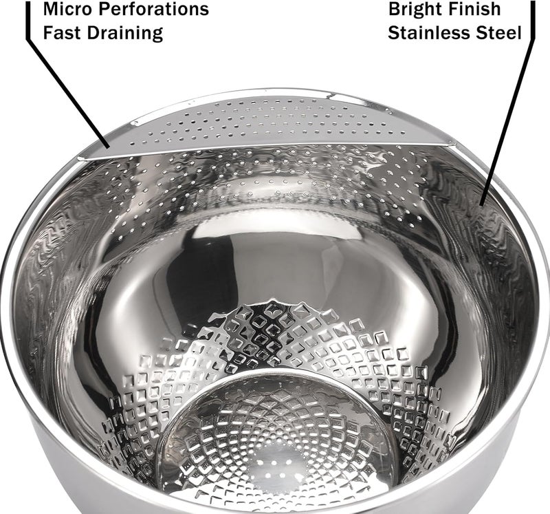 DOPMEP Rice Washing Bowl with Strainer Quinoa Washer Bowl, Stainless Steel Side Drainers Colander for Cleaning Fruits, Vegetables, and Beans - Versatile Kitchen Tool - Image 4