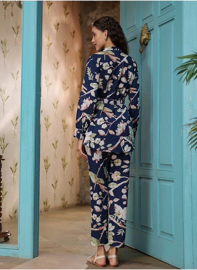 sanskrutihomes All-Over Print Cotton Belted Shirt and Trousers Co-Ords by Styli  - Image 2