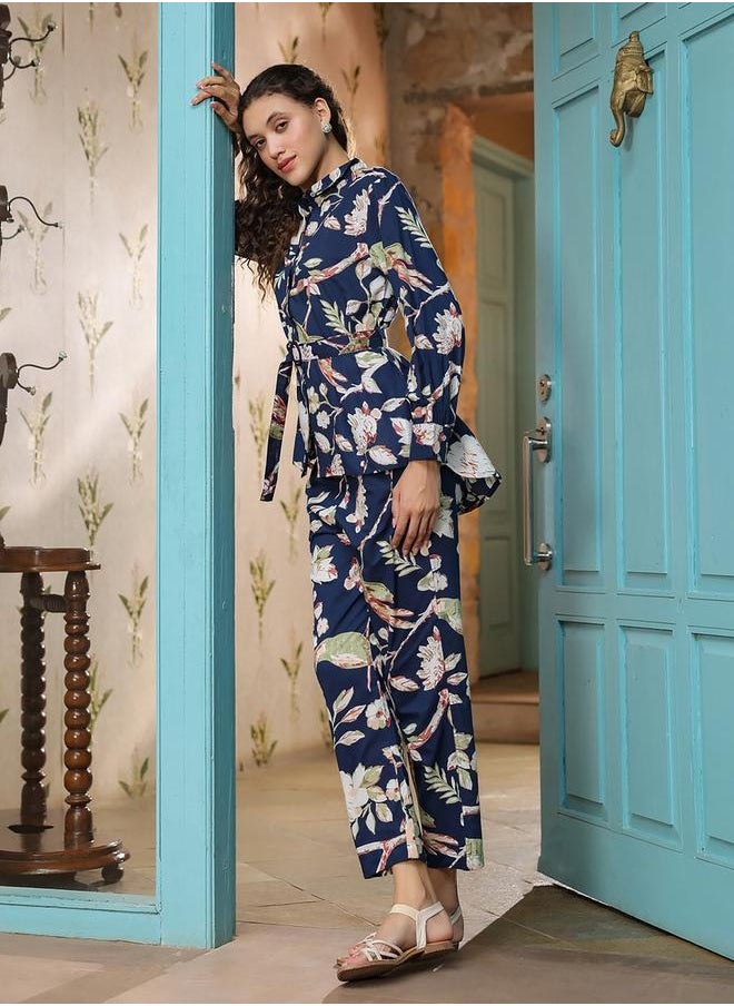 sanskrutihomes All-Over Print Cotton Belted Shirt and Trousers Co-Ords by Styli  - Image 3