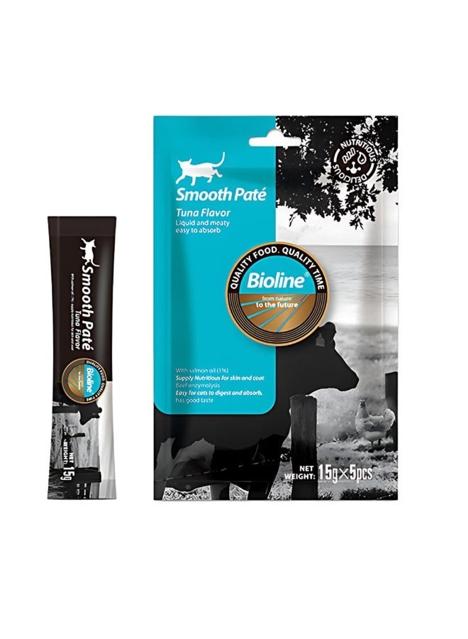 بايولاين بيولاين مكافآت قطط تونة باتيه ناعم 15جم ×5 ×3 عبوات | بزيت السلمون لدعم الجلد والفراء | سناك رطب سهل الهضم للقطط - Image 2