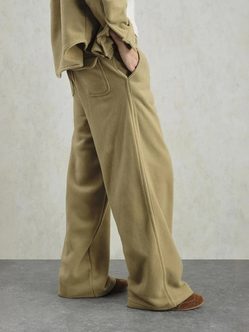 Giesto Beige Natural GIESTO Textured Wide Leg Pants with Button Closure for Men | Best Price UAE