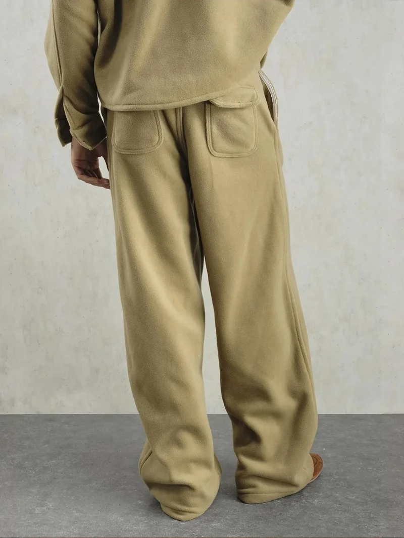 Giesto Beige Natural GIESTO Textured Wide Leg Pants with Button Closure for Men | Best Price UAE