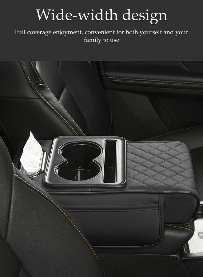 DUNISO Car Center Console Cover Protector with Side Pockets，Leather Armrest Booster Pads Suitable for Most Vehicles，Armrest Storage Box  for Car Interior Accessories（Black） - Image 3