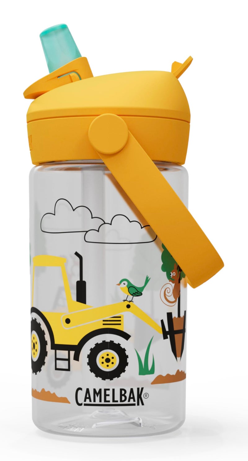 CamelBak Thrive Flip Straw Kids Water Bottle with Bite Valve Tritan Renew Design for School and Travel 14oz Tractors and Trees - Image 2