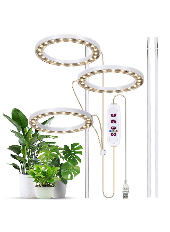 Generic Grow Lights for Indoor Plants 3 Heads 6.2W 301.7lm 60LED 4000K USB Powered Grow Light 8H/12H/16H Timer 5 Dimmable Brightness Plant Growing Lamps for Succulents / Mini Bonsai / Small Plants  - Image 1