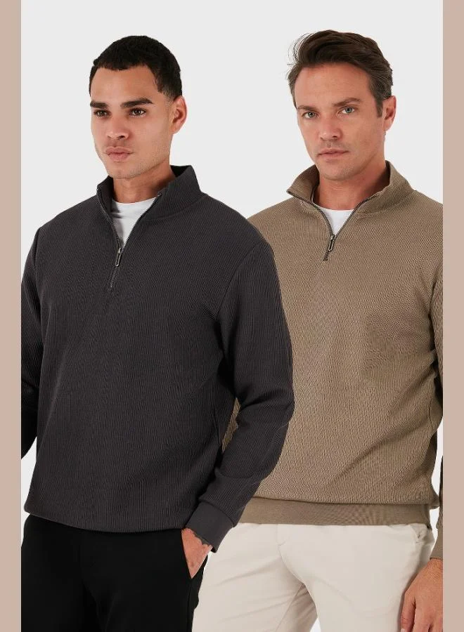 Buratti  Buratti Cotton Regular Fit Half Zipper Stand Collar 2-Pack Sweat Men's SWEAT 5905716S2 for Men | Best Price UAE