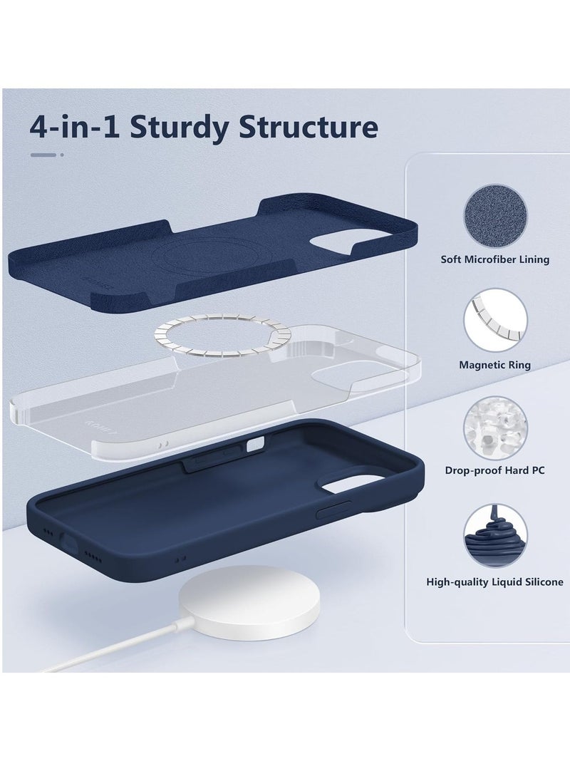 Raxoom Dark Blue 5-in-1 iPhone 15 Case â€“ Magnetic, MagSafe-Compatible, Slim Silicone Design with 2x Screen Protectors and Camera Lens Covers - Image 3