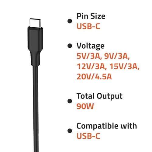 Artis AR0907 90 Watt Laptop Charger/Adapter with Power Cord Compatible with USB-C Laptops (5V/3A, 9V/3A, 12V/3A, 15V/3A, 20V/4.5A, Pin: USB-C) - Image 2