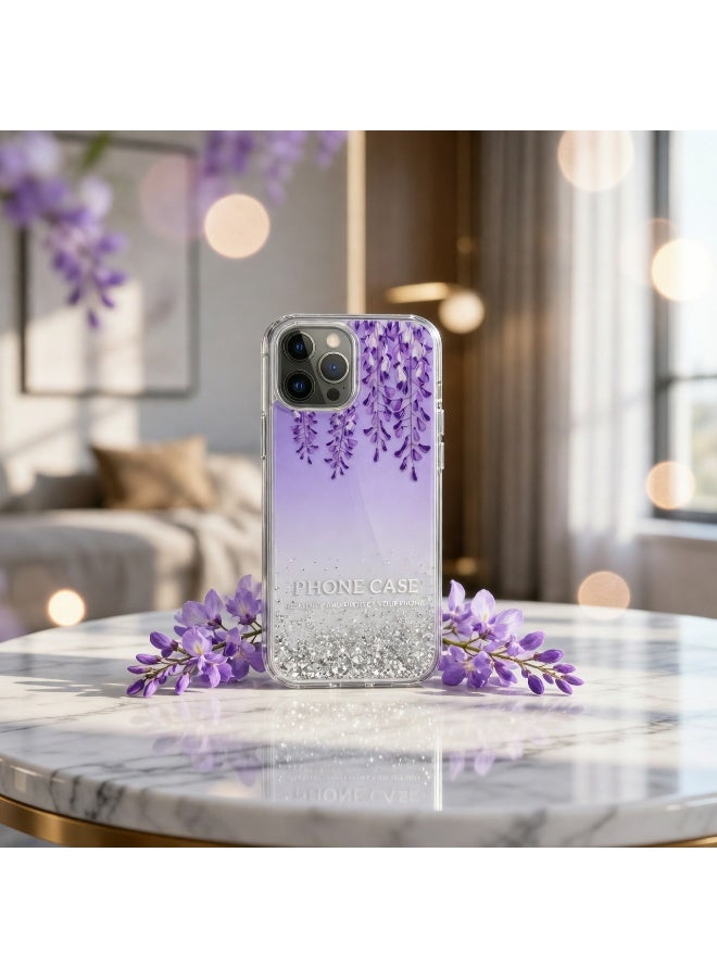 لانيكس جراب حماية شفاف لهاتف ايفون 12 برو ماكس بتصميم زهور متدلية بنفسجية وجليتر فضي من لانيكس LANEX - كفر خلفي مضاد للصدمات - Image 5
