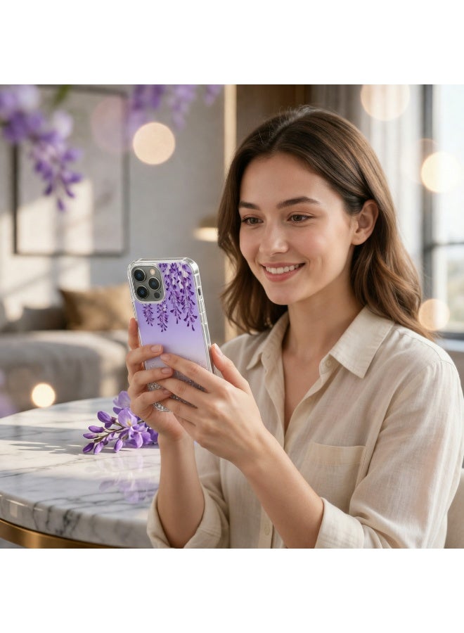 لانيكس جراب حماية شفاف لهاتف ايفون 12 برو ماكس بتصميم زهور متدلية بنفسجية وجليتر فضي من لانيكس LANEX - كفر خلفي مضاد للصدمات - Image 2