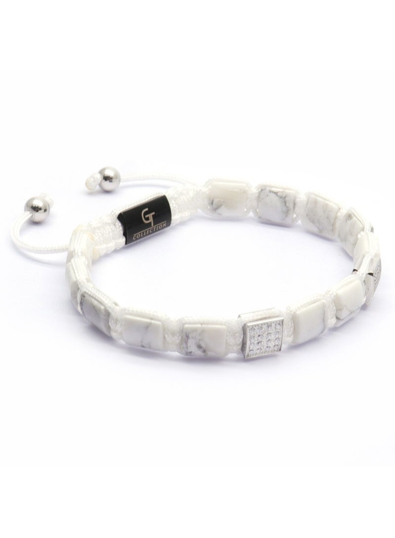 Lunnora Men's HOWLITE Flat bead Bracelet | Gift for Men | Used for Its Grounding Effects | 100% Natural | Adjustable Gemstones Beaded Bracelet for Men | One Size Fits All  - Image 4