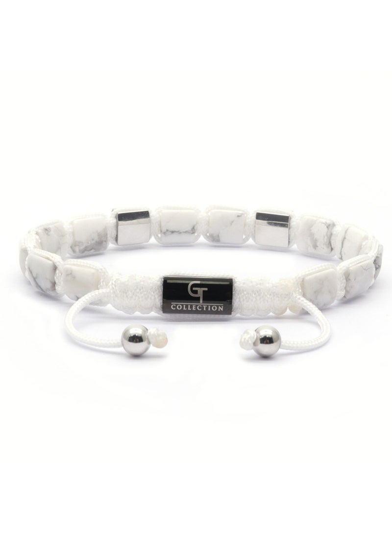 Lunnora Men's HOWLITE Flat bead Bracelet | Gift for Men | Used for Its Grounding Effects | 100% Natural | Adjustable Gemstones Beaded Bracelet for Men | One Size Fits All  - Image 3