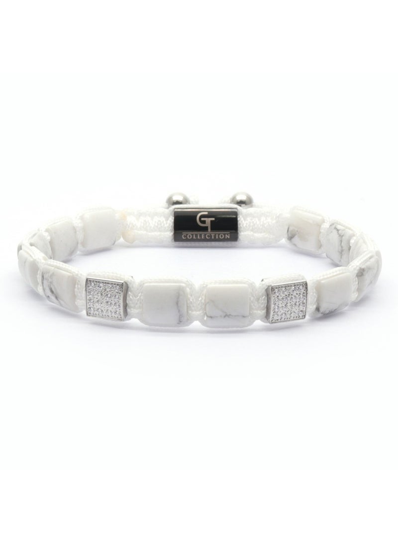 Lunnora Men's HOWLITE Flat bead Bracelet | Gift for Men | Used for Its Grounding Effects | 100% Natural | Adjustable Gemstones Beaded Bracelet for Men | One Size Fits All  - Image 1