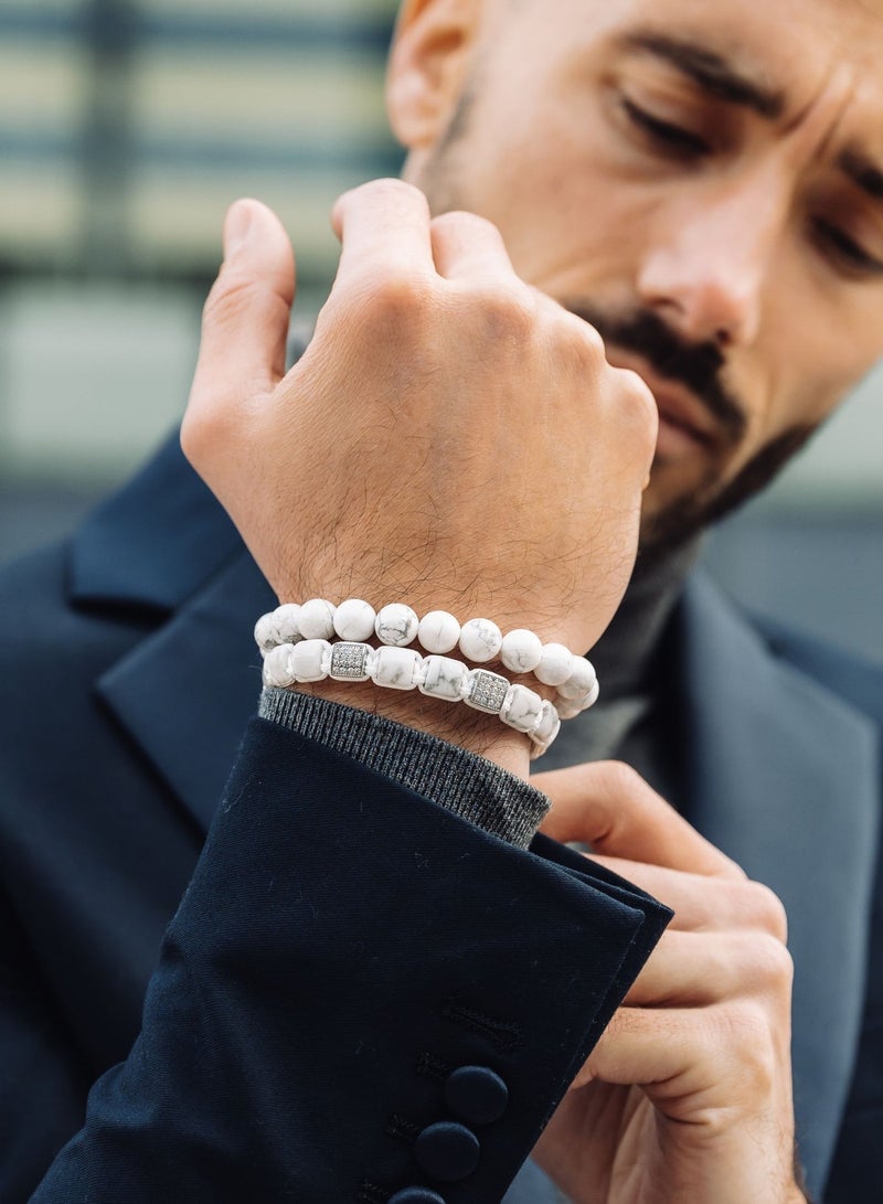 Lunnora Howlite Flat Bead Handmade Natural Stone Bead Bracelet – Bracelet for Men, Men’s Bracelet, Gifts for Men, Bracelets for Men – 100% Natural, Adjustable One Size Fits All - Image 5
