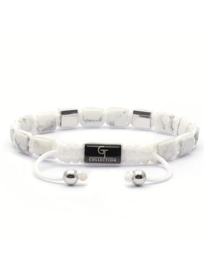 Lunnora Howlite Flat Bead Handmade Natural Stone Bead Bracelet – Bracelet for Men, Men’s Bracelet, Gifts for Men, Bracelets for Men – 100% Natural, Adjustable One Size Fits All