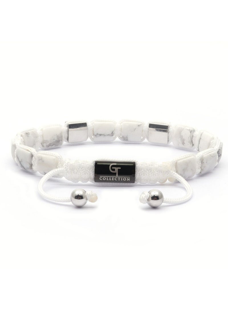 Lunnora Howlite Flat Bead Handmade Natural Stone Bead Bracelet – Bracelet for Men, Men’s Bracelet, Gifts for Men, Bracelets for Men – 100% Natural, Adjustable One Size Fits All - Image 3