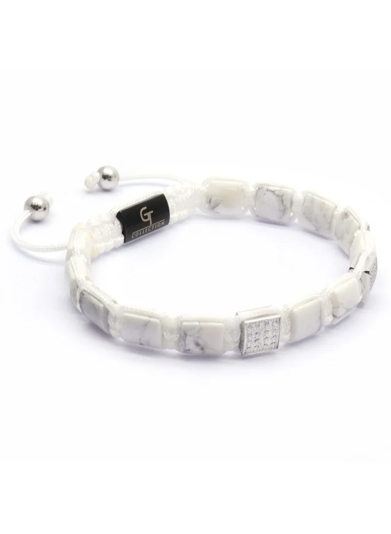 Lunnora Howlite Flat Bead Handmade Natural Stone Bead Bracelet – Bracelet for Men, Men’s Bracelet, Gifts for Men, Bracelets for Men – 100% Natural, Adjustable One Size Fits All