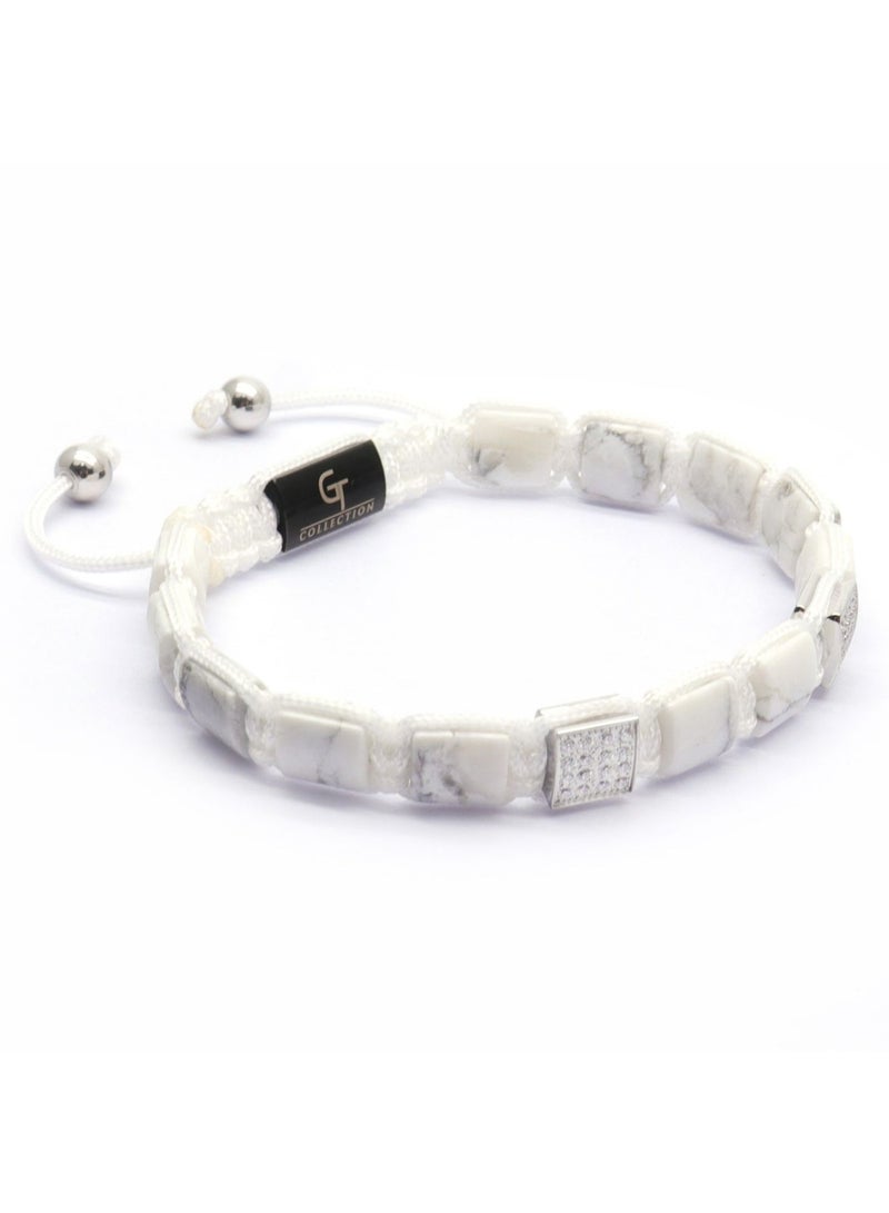 Lunnora Howlite Flat Bead Handmade Natural Stone Bead Bracelet – Bracelet for Men, Men’s Bracelet, Gifts for Men, Bracelets for Men – 100% Natural, Adjustable One Size Fits All - Image 4
