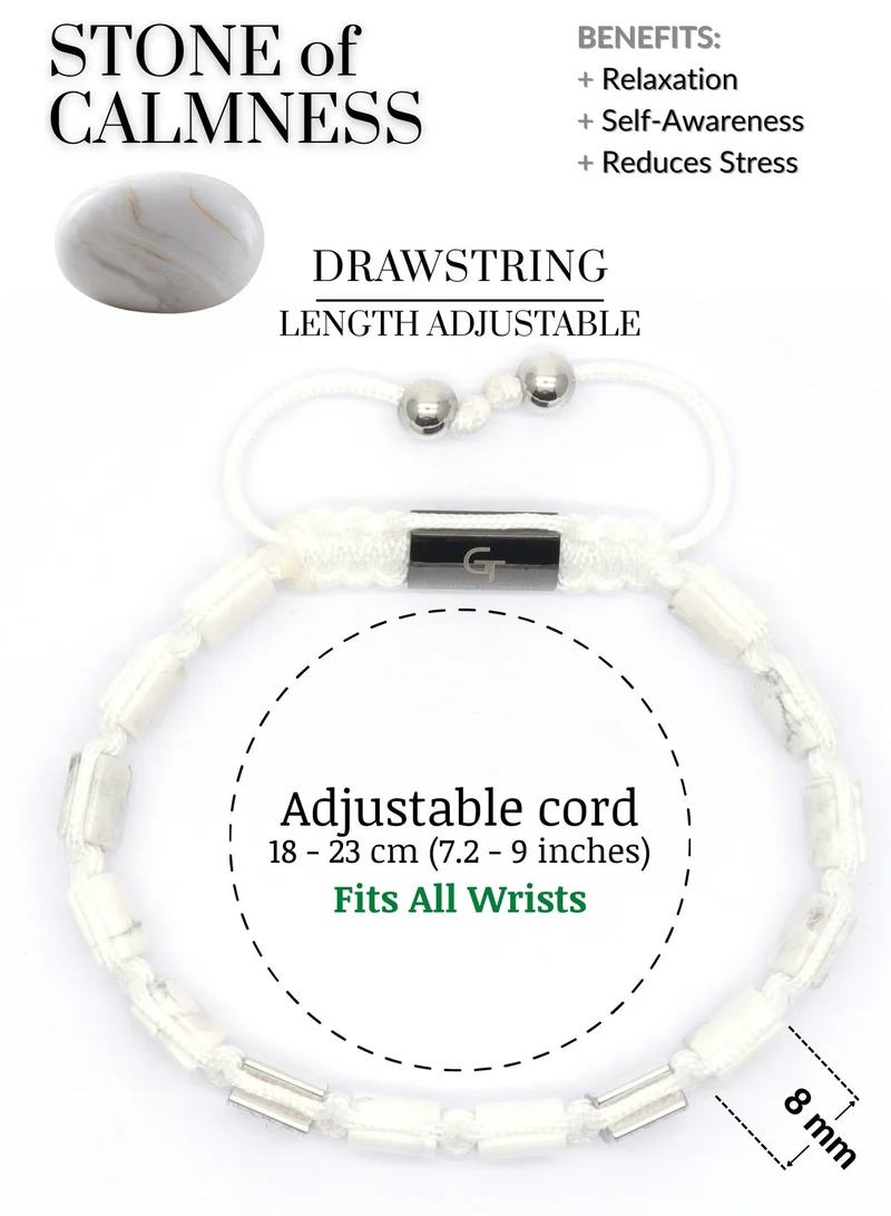 Lunnora Howlite Flat Bead Handmade Natural Stone Bead Bracelet – Bracelet for Men, Men’s Bracelet, Gifts for Men, Bracelets for Men – 100% Natural, Adjustable One Size Fits All