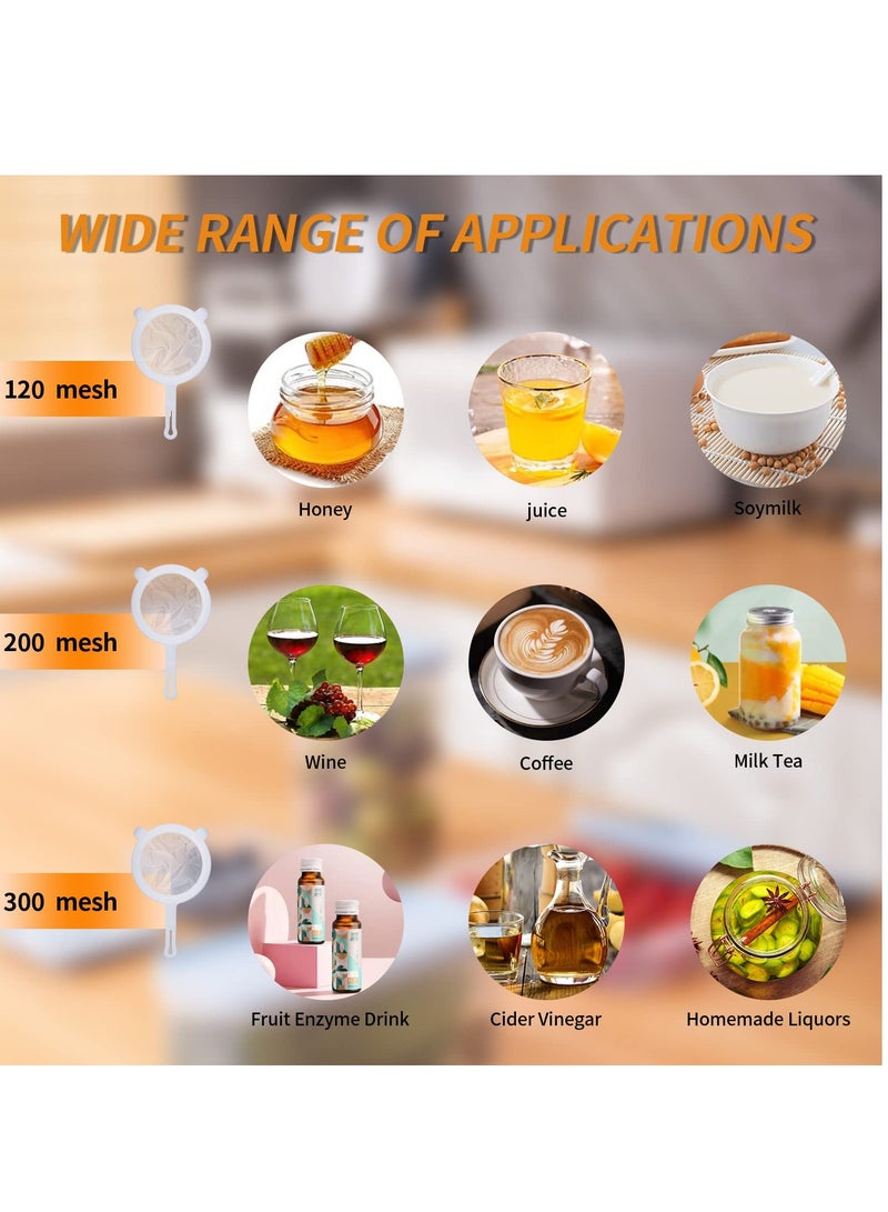 SYOSI Kitchen Fine Mesh Strainers, 3pcs Fine Mesh Sieve with hanging Ears Bonus Presser Suitable for Soy Milk Tea Leaf Juice Cold Brew Coffee Milk Yogurt Honey Kitchen Residue Separator (120/200/300 Mesh) - Image 2