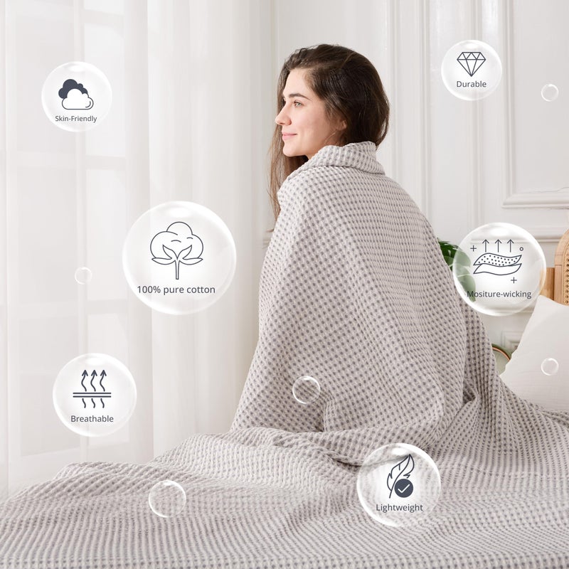 EGOHOME 100% Cotton Waffle Blanket Twin Size for Bed-Breathable and Lightweight,Soft Dual-Tone Textured Jacquard Waffle Weave Blankets for All Season,Sleet Grey,60 x 80 Inches - Image 5