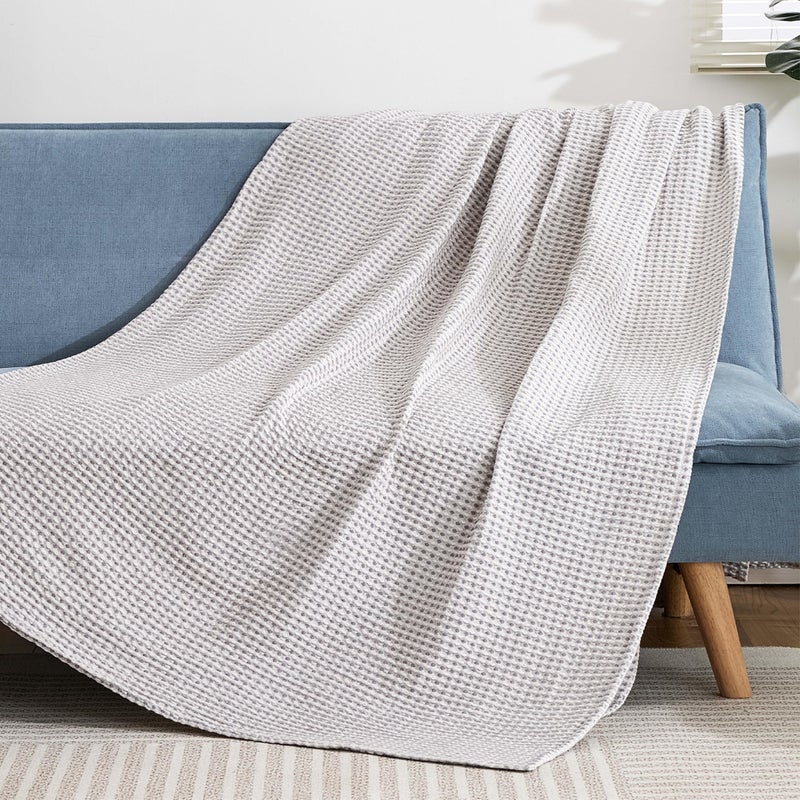 EGOHOME 100% Cotton Waffle Blanket Twin Size for Bed-Breathable and Lightweight,Soft Dual-Tone Textured Jacquard Waffle Weave Blankets for All Season,Sleet Grey,60 x 80 Inches - Image 3