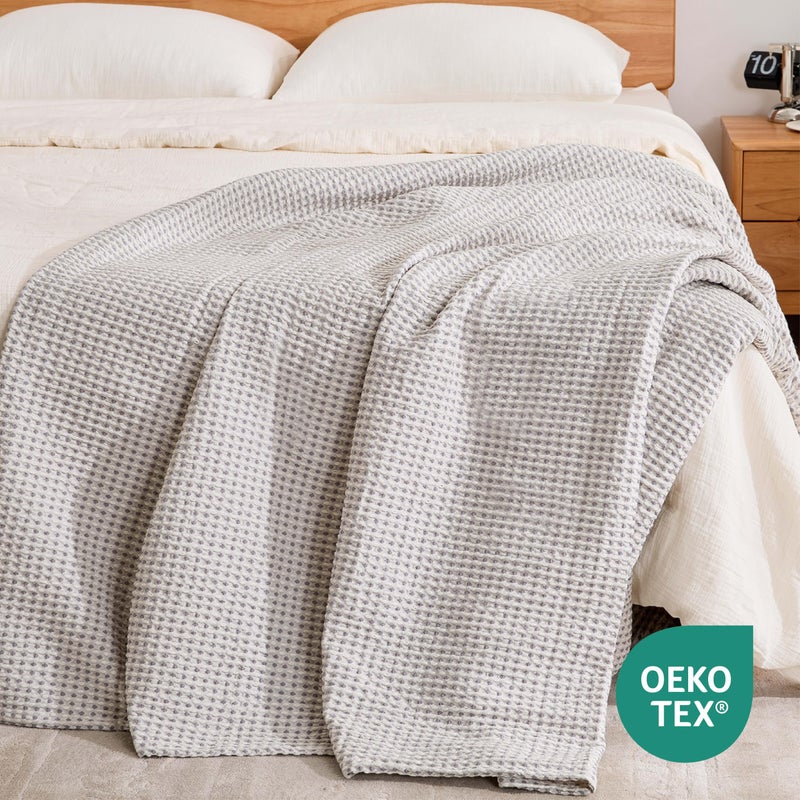 EGOHOME 100% Cotton Waffle Blanket Twin Size for Bed-Breathable and Lightweight,Soft Dual-Tone Textured Jacquard Waffle Weave Blankets for All Season,Sleet Grey,60 x 80 Inches - Image 4