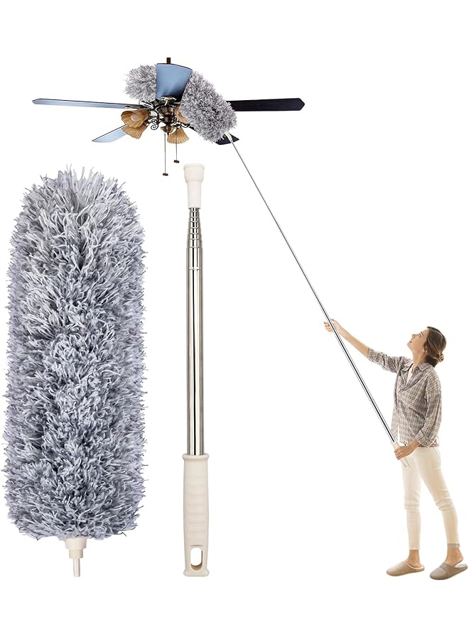 erorex Microfiber Feather Duster Extendable Duster with 100" Extra Long Pole, Bendable Head & Long Handle Dusters for Cleaning Ceiling Fan, High Ceiling, Blinds, Furniture & Cars (Grey) - Image 1