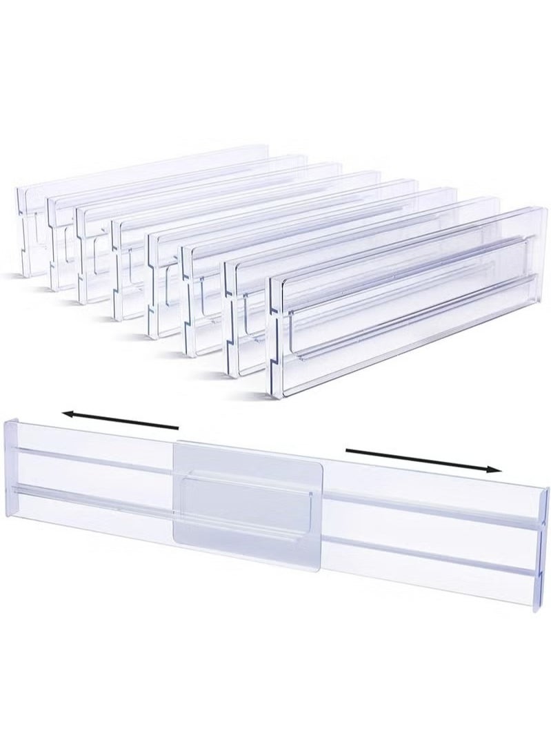 MIXDE Drawer Dividers Organizers 8 Pack, Adjustable 3.2" High Expandable from 12.2-21.4" Kitchen Drawer Organizer, Clear Plastic Drawers Separators for Clothing, Kitchen and Office Storage 
