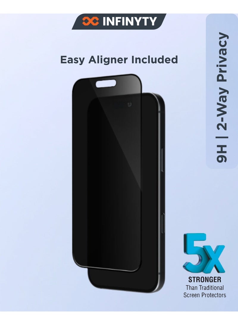 INFINYTY iPhone 17 Pro Max Privacy Tempered Glass with Aligner– Privé (Dark Grey), 2 Way Anti-Spy Protection, 9H Hardness, Edge-to-Edge Coverage, Oleo+Hydrophobic & Anti-Fingerprint Coating, Case Friendly, Ultra-Thin, Passed 5,000X Abrasion Durability Test - Image 1