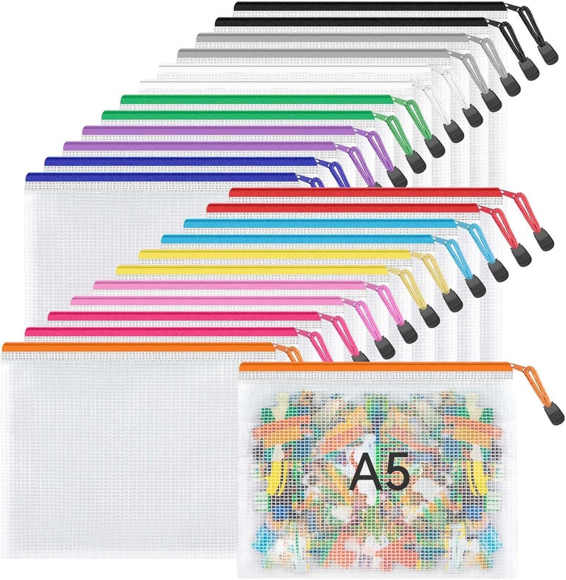 Umriox 24 Pack 12 Colors Small Zipper Pouch, 9.5" x 7.1"/A5 Size Mesh Bags with Zipper, mesh Bags for Puzzles Board Games and Office Supplies Travel Accessories - Image 1
