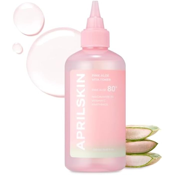 APRILSKIN Pink Aloe Vita Toner | Calms and Soothes Redness, Smoothens, and Controls Excess Sebum | 80% Pink Aloe Vera Water | Hydrating, Non-Sticky | Clean & Vegan Korean Skin Care (8.45 fl.oz)