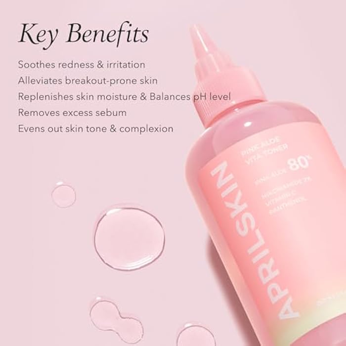 APRILSKIN Pink Aloe Vita Toner | Calms and Soothes Redness, Smoothens, and Controls Excess Sebum | 80% Pink Aloe Vera Water | Hydrating, Non-Sticky | Clean & Vegan Korean Skin Care (8.45 fl.oz) - Image 3